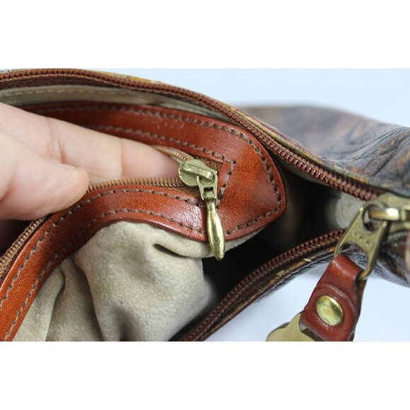 Brahmin Embossed Leather Shoulder Bag Brown Gold Vintage Small Purse - Picture 14 of 16